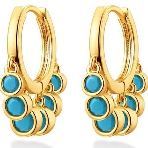 Gold Dangle Huggie Hoop Earrings for Women 14k Gold Plated Dainty Dangle